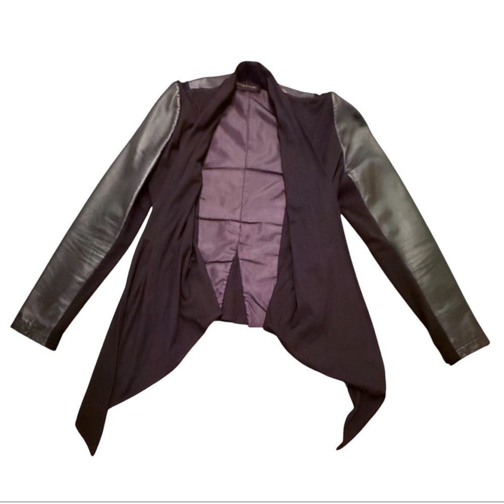 Bagatelle Black Women's Leather/Ponte Drape Front Jacket Size Small MSRP $195